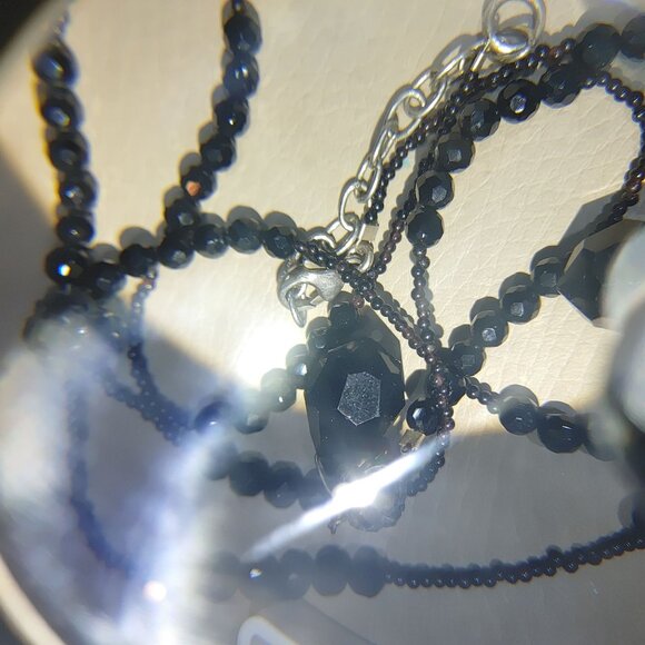 925 Tassels Black Faceted Beaded Necklace Mourning Vintage Victorian Jet Glass - Picture 14 of 16